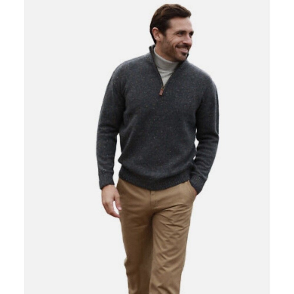 Aran Lambswool Men's Sweater Half Zip Pullover Speckled Lambswool Troyer XL